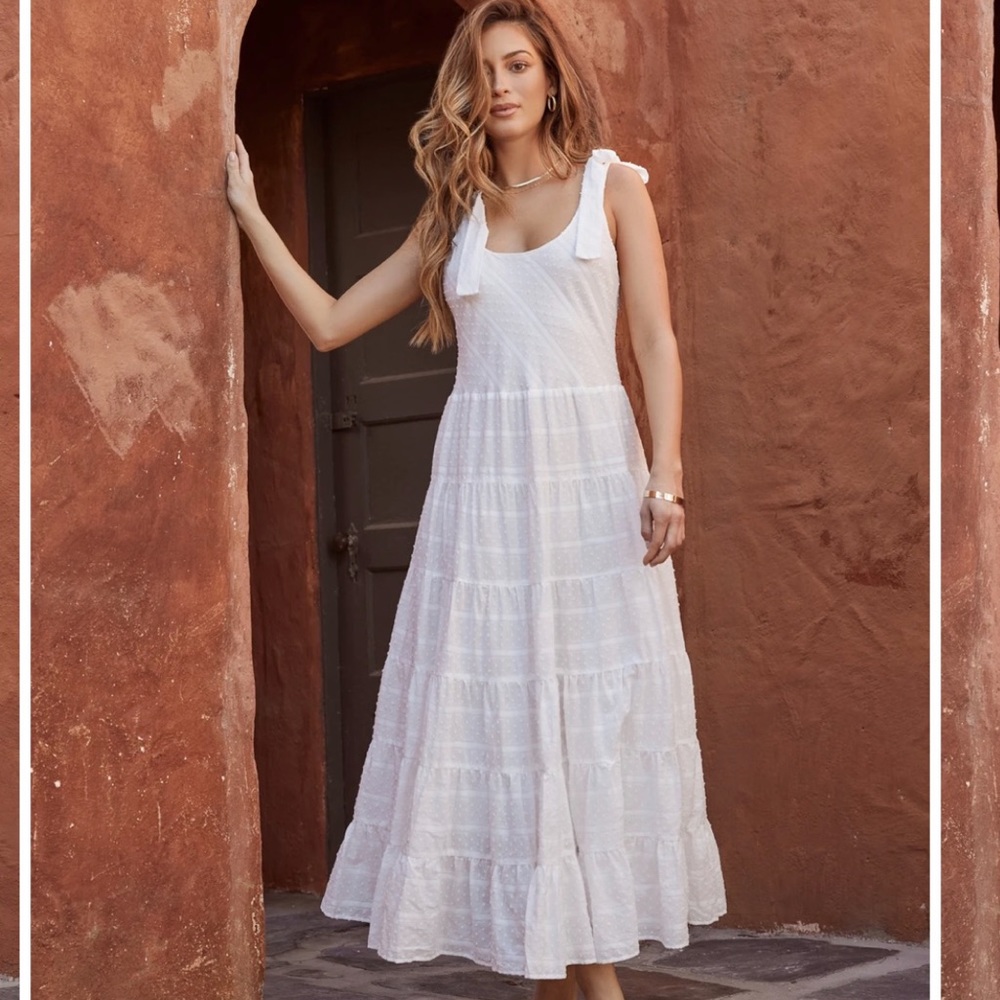 DESERT EDGE COTTON SWISS DOT TIERED MAXI DRESS